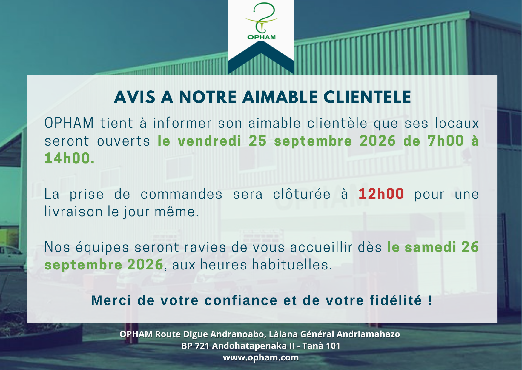 OUVERTURE OPHAM VENDREDI 25 SEPTEMBRE 2026